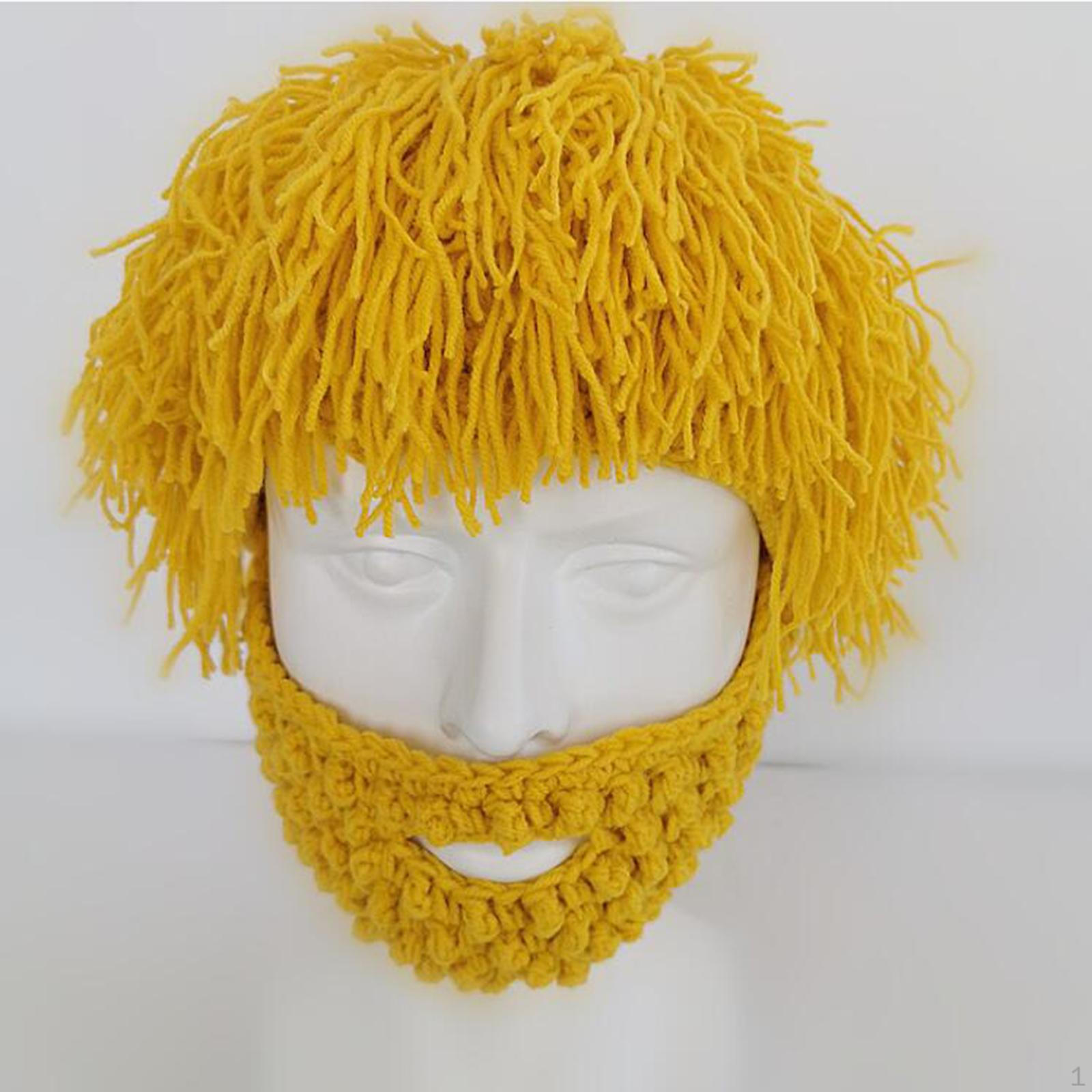 

Knit Bearded Hats Knitted Hat Beanie Winter for Skating Holiday Riding Party yellow kids
