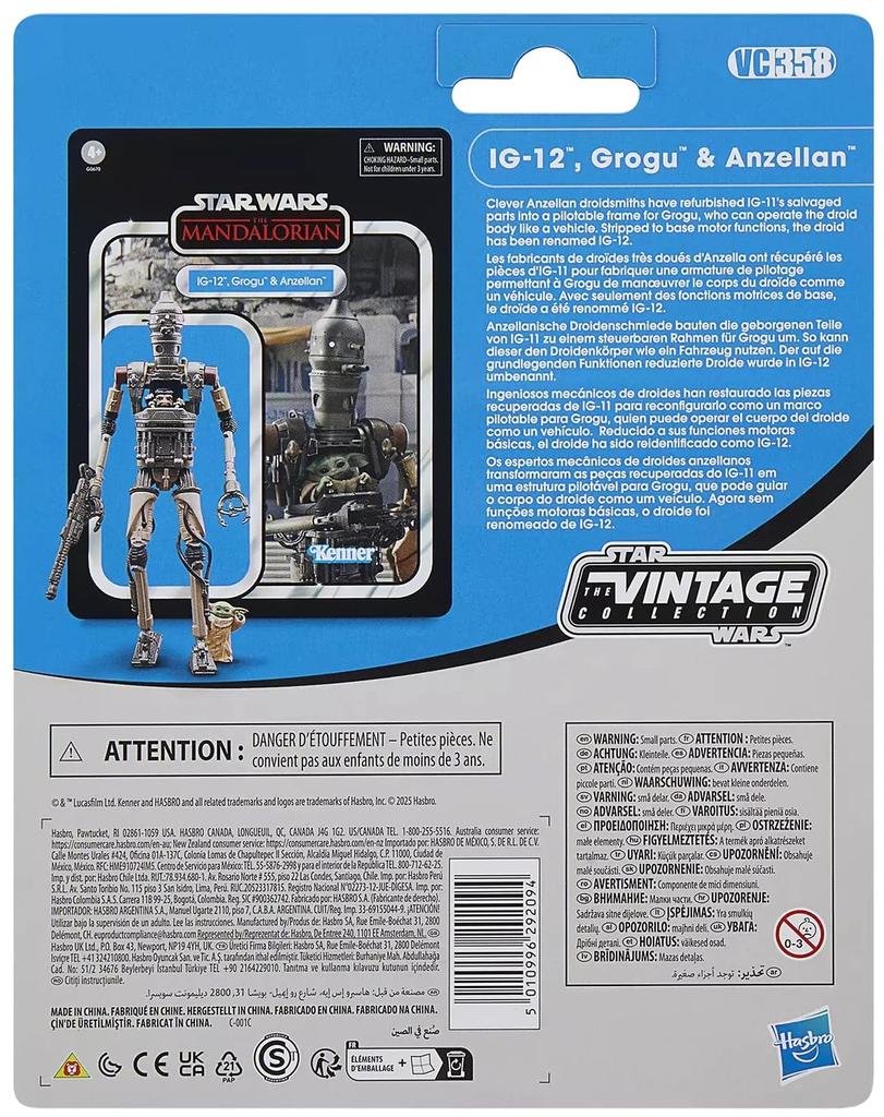 Star Wars Vintage Collection 3.75-inch Basic Figure Deluxe Pack VC358 "The Mandalorian" IG-12 & Grogu with Anzellan  Hasbro Movie 2025 SW Star Wars