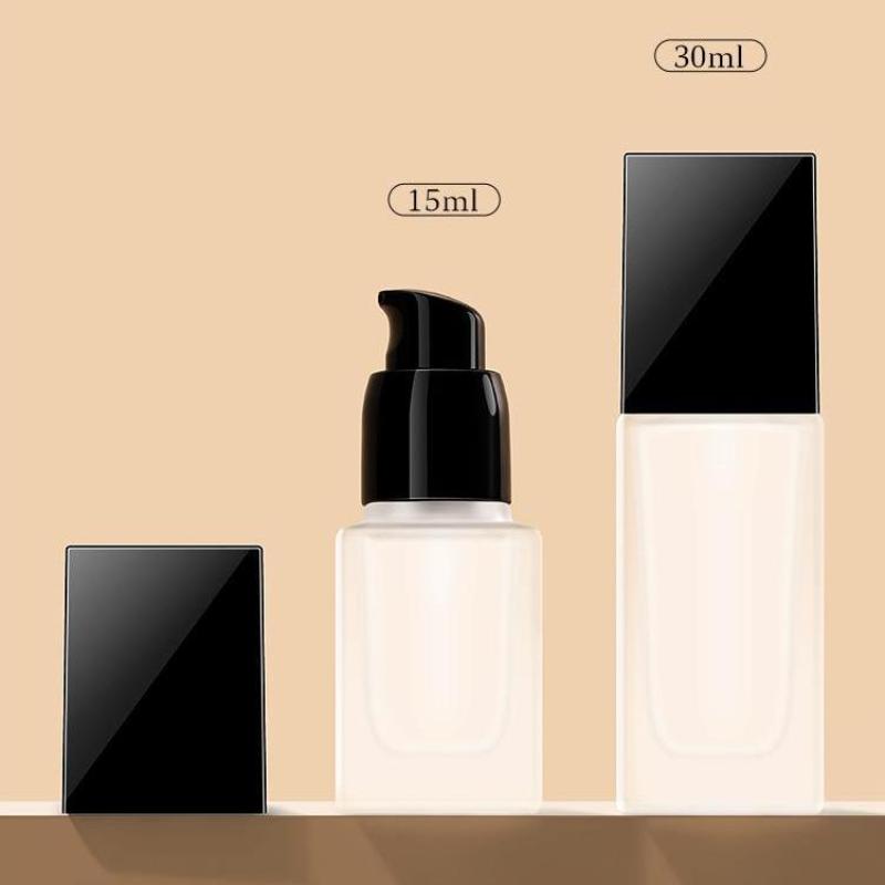 15/30Ml Empty Pump Bottle Glass Liquid Foundation Container Makeup Transparent Square Refillable Bottle Portable Pump Bottle