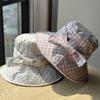 New Korean-style plaid fisherman hat for women, spring and summer, large brim, makes the face look smaller, floral pattern, sun protection hat