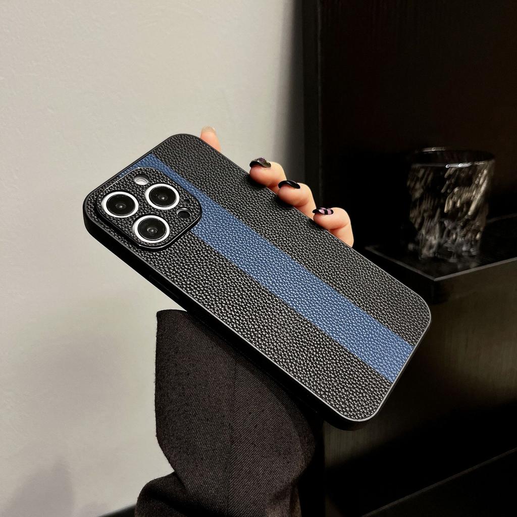 Applicable To Apple 15promax Color-blocking Lambskin Mobile Phone Case IPhone 14 Creative Leather 13 Protection Case