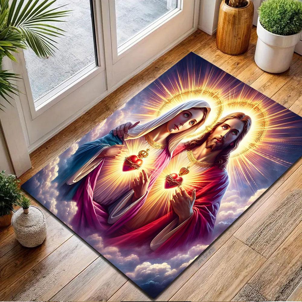 Sacred Hearts Radiant Art Patterned carpet, non slip mat suitable for living room and bedroom sofas
