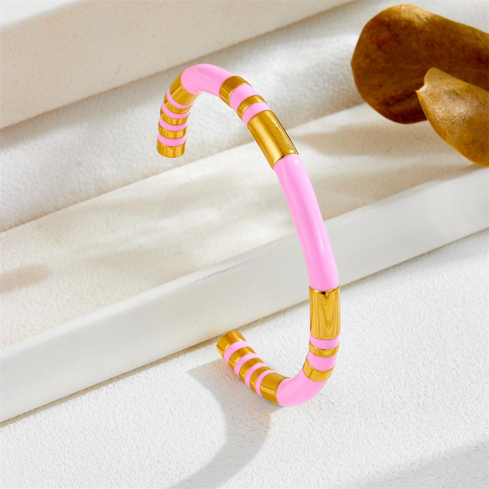 2026 Bamboo Drop Oil C-shaped Bracelet Women's Design Sense Advanced Sense Fashion Versatile Ins Style European and American Niche