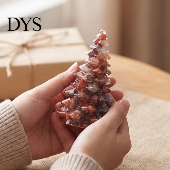 Xmas Tabletop Figurine Resin Christmas Tree Figurine, Crystal Desktop Ornament, Creative Gift Miniature Holiday Decoration for Home Office,
