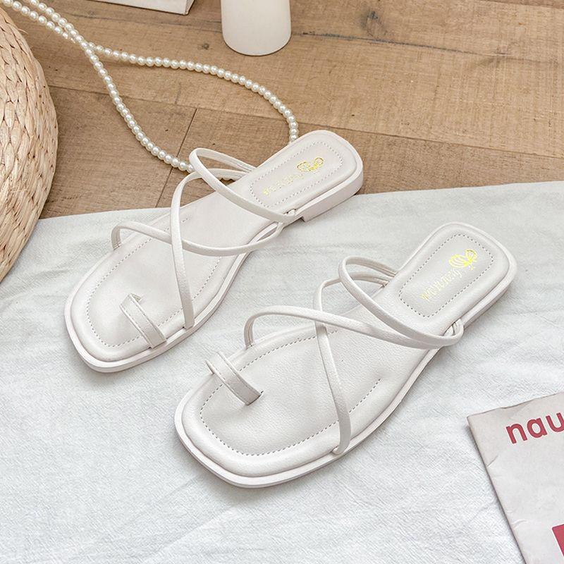 

Summer new cross belt, toe clip, word belt sandals, female two wear fairy wind beach flat bottom cool slippers 40