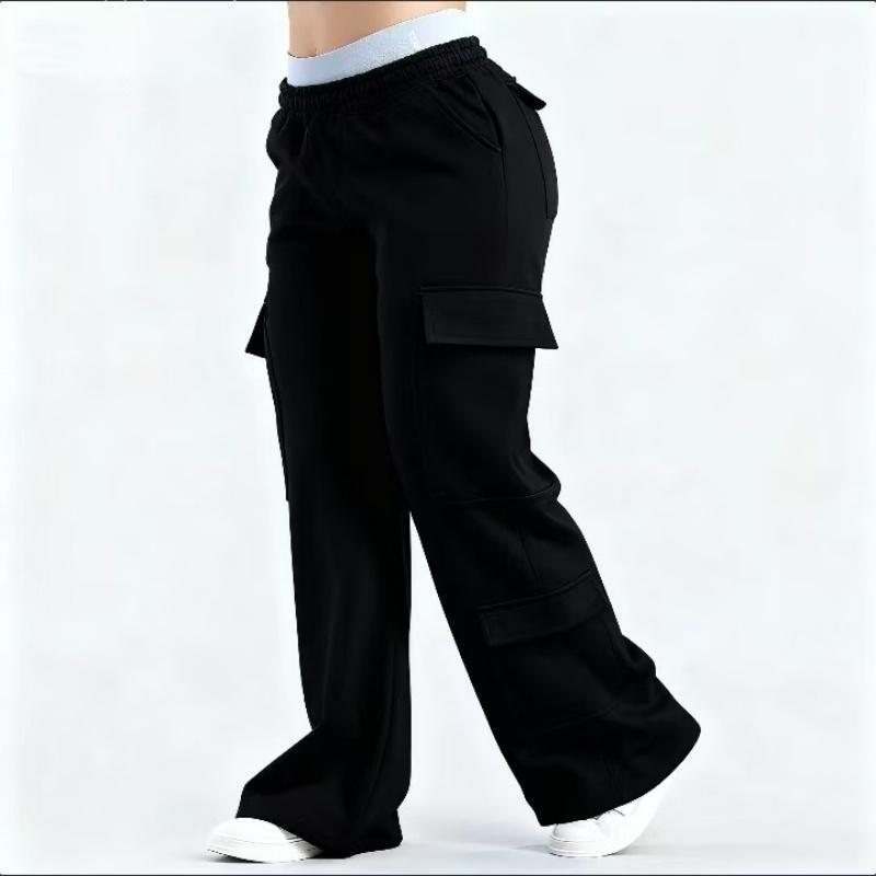 

Women s Casual Pants Multiple Pockets American Style Work Pants Women Low Waist Belted Straight Leg Wide Leg Pants L