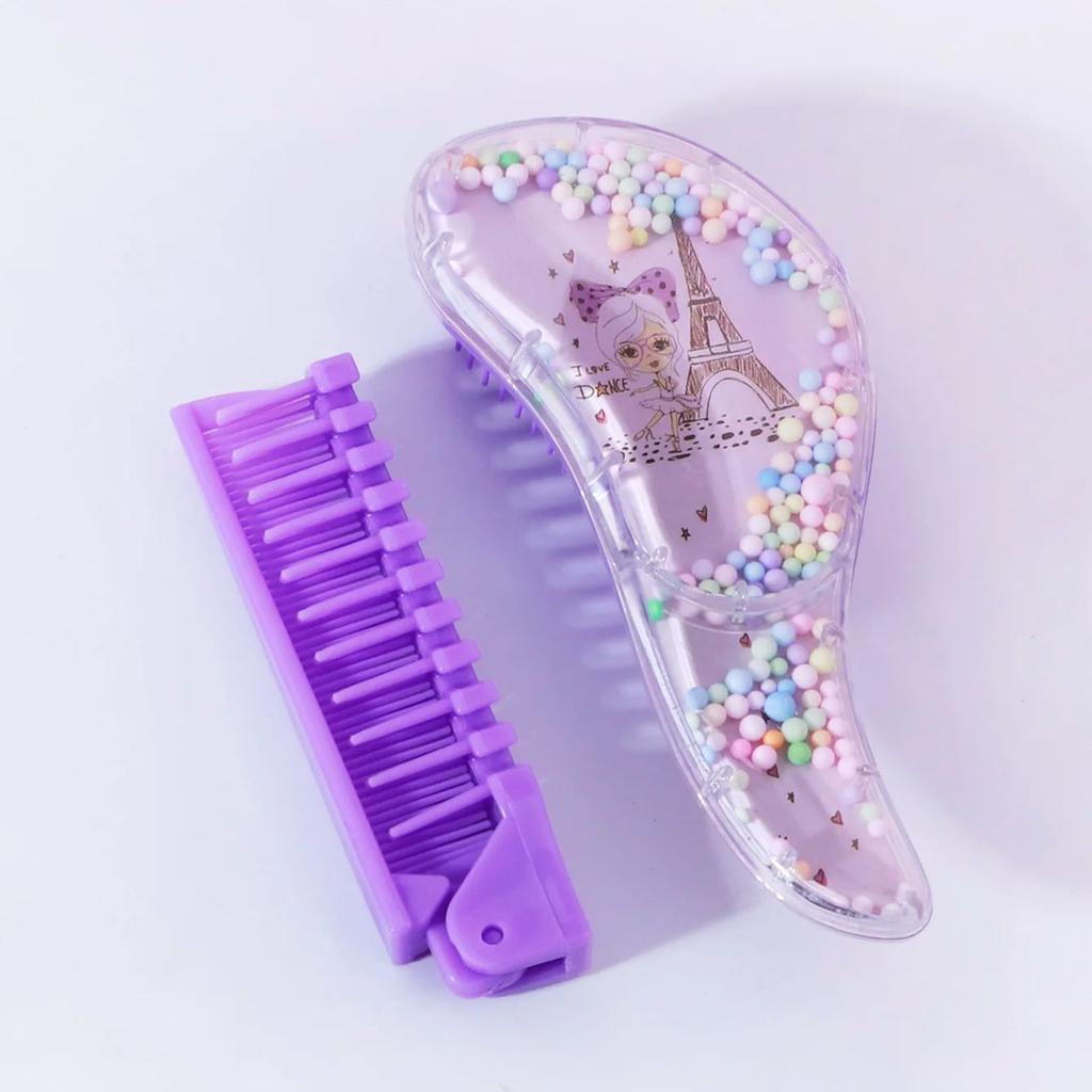 Cartoon Hairdressing Travel Set - Air cushion non damaging hair brush, mini pocket folding comb, suitable for all types of hair