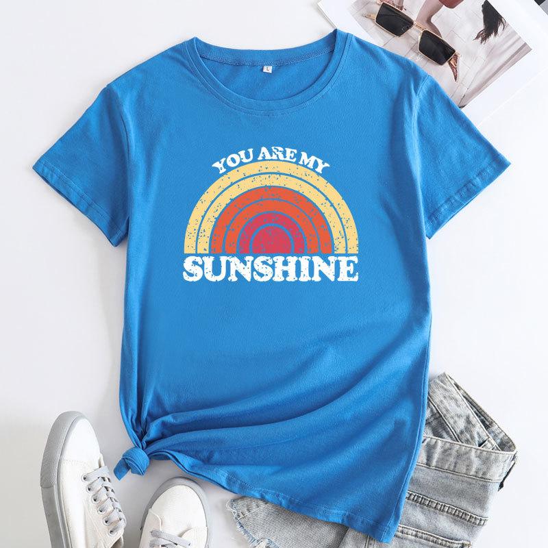 Summer YOU ARE MY SUNSHINE Rainbow Printed Cotton Loose Round Neck Women's Short Sleeved T-Shirts Women’s
