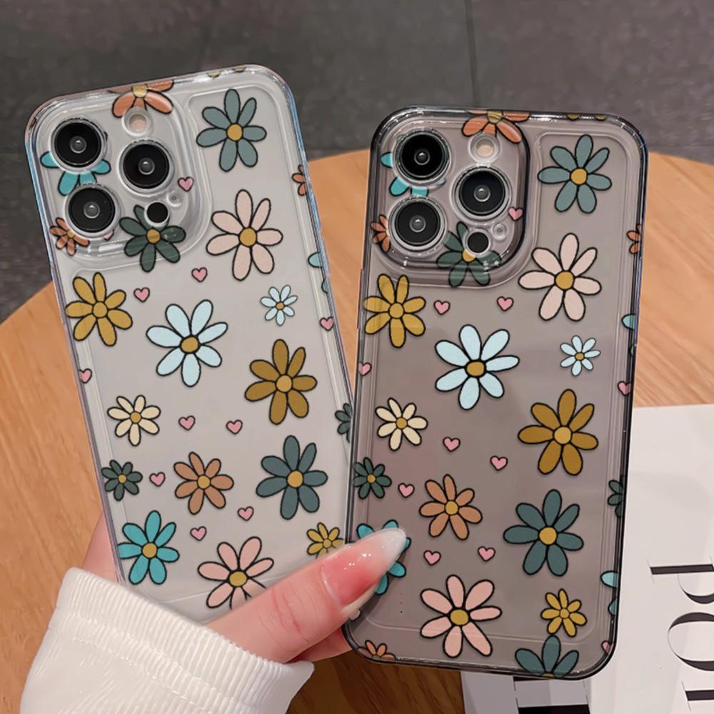 Cute Daisy Floral Print Clear Phone Case For iPhone 17 16 15 14 13 12 11 Pro Max Soft TPU Shockproof Protective Cover