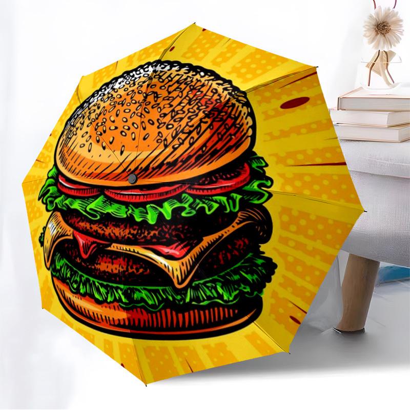 1pc Burger, Fast Food Automatic Open/Close Umbrella, Folding Compact Umbrella with Lightweight Design for Women/Men yy251028251