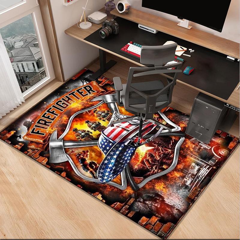 Firefighter Bravery In Action Office Rug Chair Mat, Entryway Carpet, Suitable for Front Door, Bedroom, Living Room, Desk, Holiday Gift