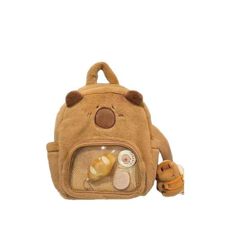 Schoolbag new cartoon plush kapibara doll backpack girl soft heart cute college student capybara backpack
