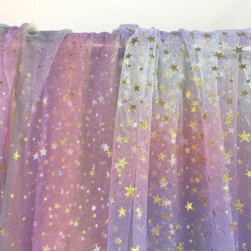 Gradient Rainbow Tulle Fabric Star Sequin By The Meter for Dress Hanfu Wedding Package DIY Sewing Cloth Soft Thin Draping Blue