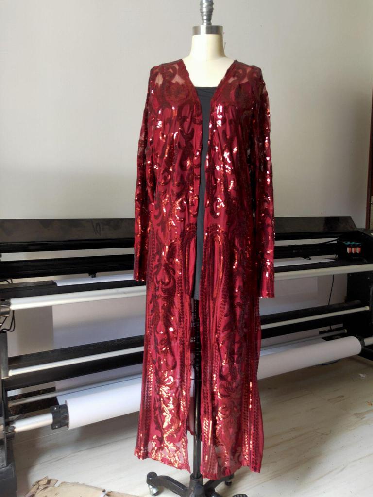 Europäischer & Amerikanischer Langarm Pailletten Mesh Perlen Cardigan