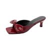 Fashion 2025 Fashion Comfortable Mid-high Heel Slippers Women's Summer Fashion Square Toe Sandals Sweet Patent Leather Bow Women's Shoes