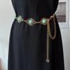 Boho Style Imitation Turquoise Carved Waist Chain for Women Versatile Retro Dress Decorative Metal Ethnic Waist Belt