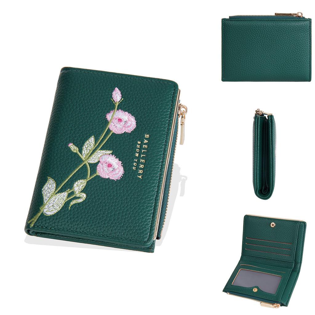 Ladies Wallet With Stitching Embroidery Pu Fabric Multiple Card Slots And Antitheft Design