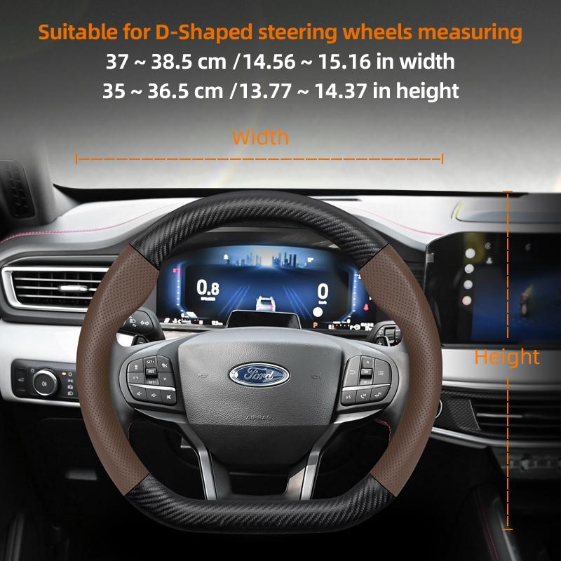 fypaj3 Suitable for Ford Breathable Holes Leather Matte Carbon Fiber Texture Steering Wheel Cover Suitable for Focus Mk2 Mk3 Fiesta Mk7 Transit Custom