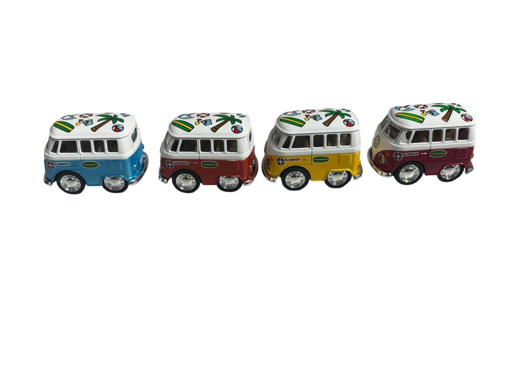KINSFUN Volkswagen Bus Seaside Design Mini Pull-Back Car Set of 4 Diecast Metal Miniature Buses