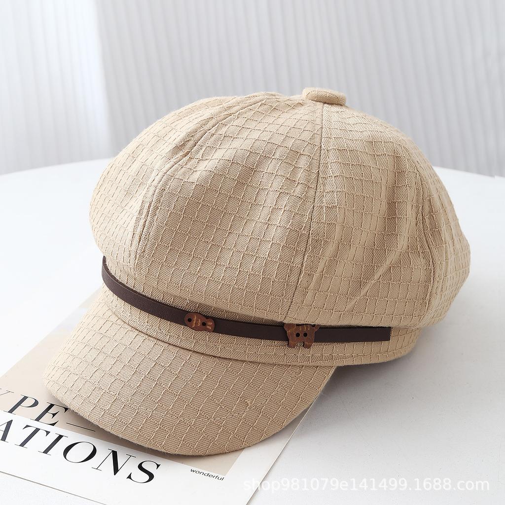 Retro British style belt standard beret autumn and winter versatile face small plaid octagonal hat outdoor casual newsboy hat