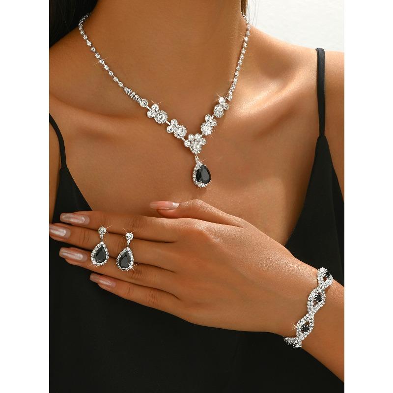 Luxury-lite Zirconia Necklace, Earrings, Bracelet and Ring Set - Fashionable and Exquisite