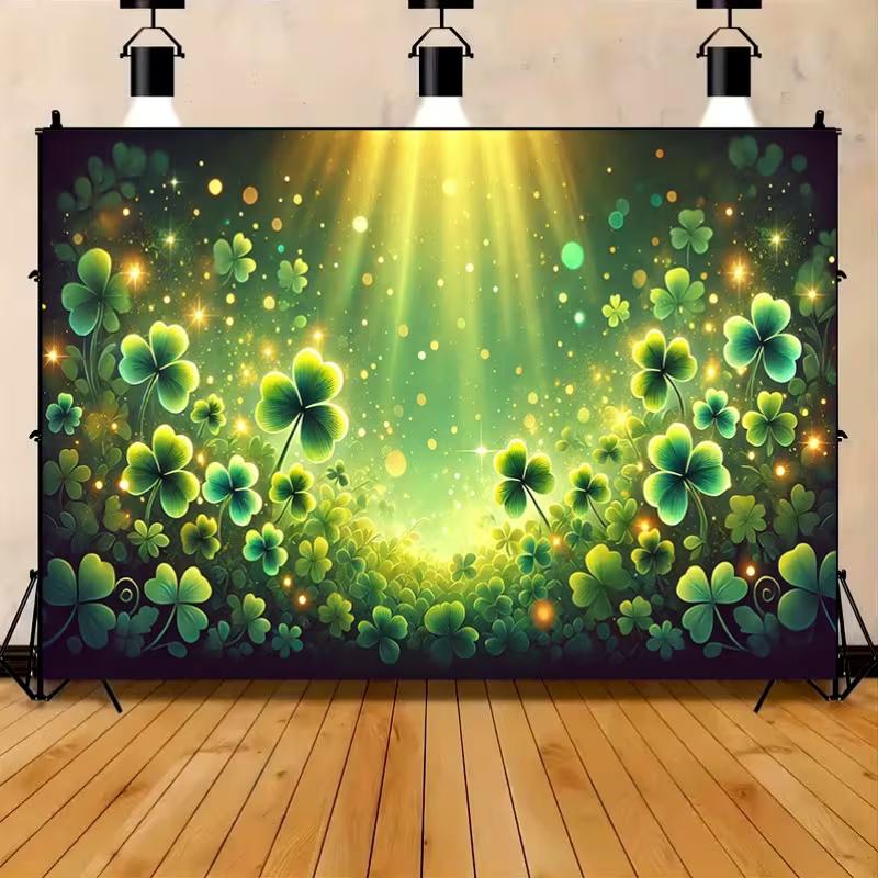 2D Holiday Background Cloth Sparkling Shamrock Banner for St. Patrick's Decor
