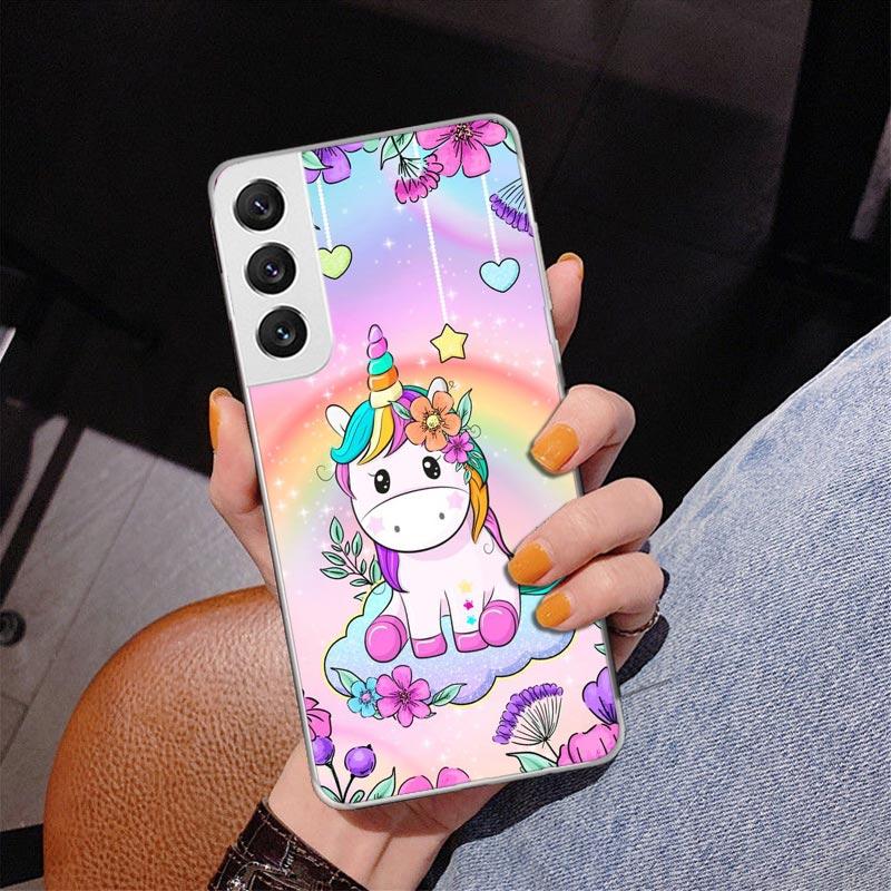 Pink Unicorn Rainbow Phone Case For Samsung Galaxy S24 S25 Edge S26 Ultra S23 S22 S21 Plus S20 FE + Personalized Print Cover Gal