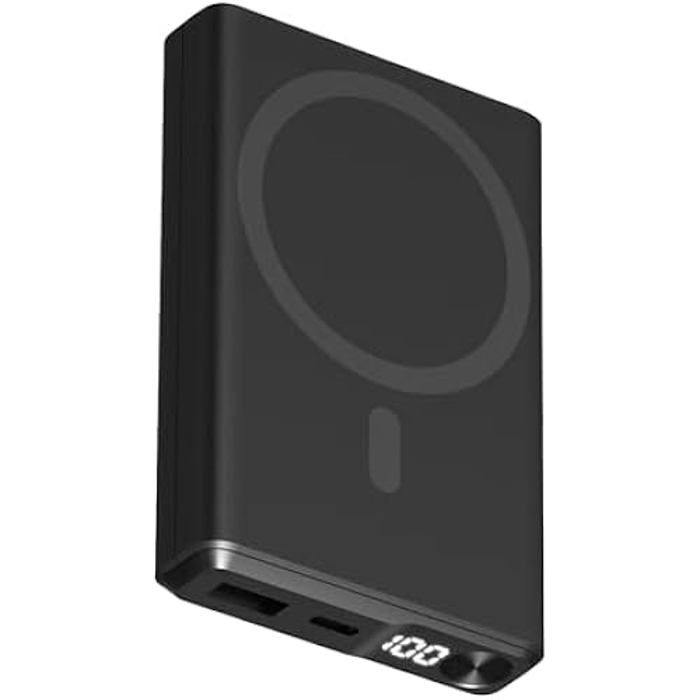 Powerbank Ksix Mini Lithium-Polymer 10.000 mAh 10 W USB-A auf USB-C Kabel Inklusive Gleichzeitiges Laden Schwarz (MagSafe, 10.000 mAh)