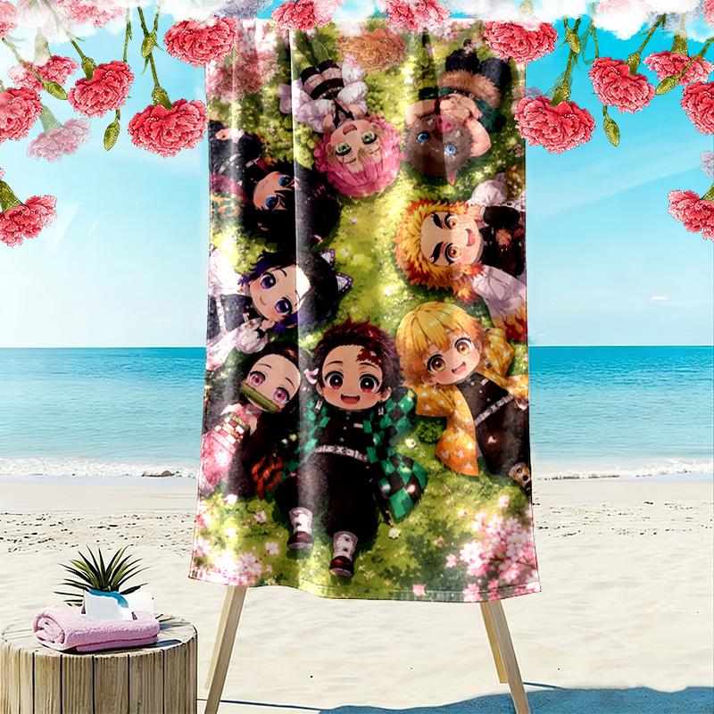 Kimetsu no Yaiba Print Beach Towel, Large Soft Quick Dry Towel for Beach Camping Swimming