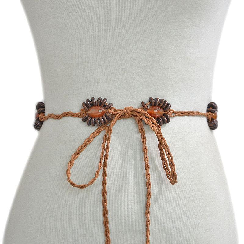 Meier Women's thin belt retro rice jewelry stone stitched braided waist chain