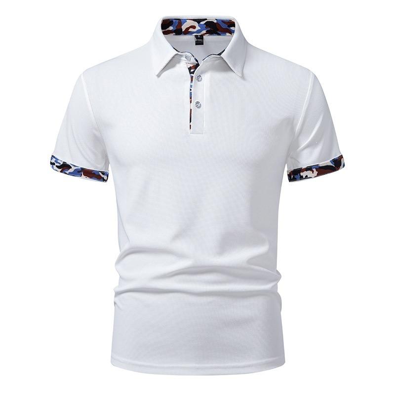 

Summer New Men s Casual Color-blocked Lapel Short-sleeved T-shirt Men s Large Size Loose Short-sleeved T-shirt S белый