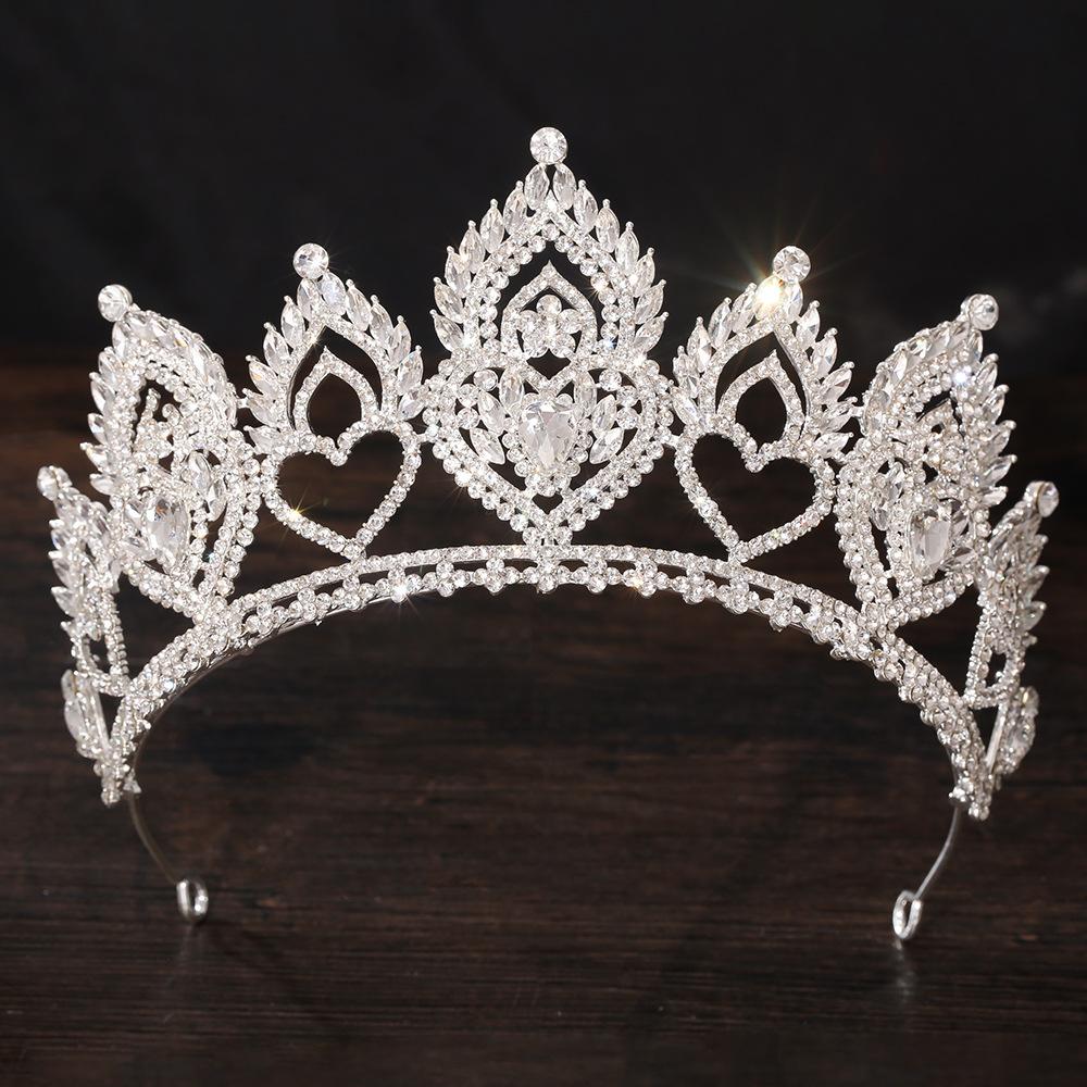 DIEZI 8 Colors Elegant Vintage Baroque AB Crystal Heart Crown For Women Girls Wedding Bride Queen Bridal Tiaras Hair Accessories
