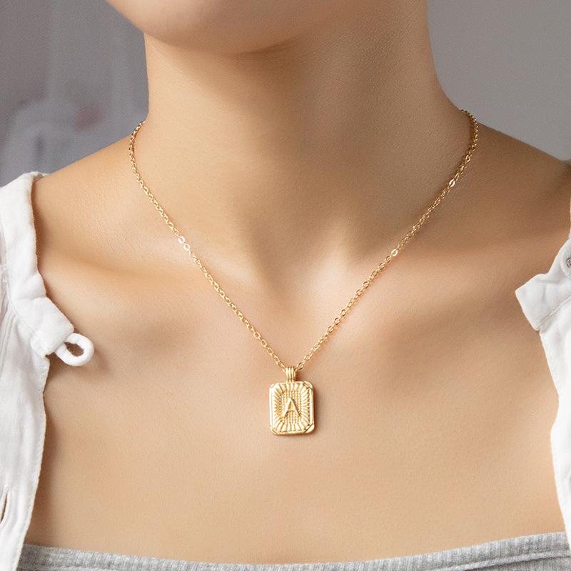 Square Brand 26 English Letter Necklace Hip-hop Necklace Ins Style Female European and American Design Sense Clavicle Chain