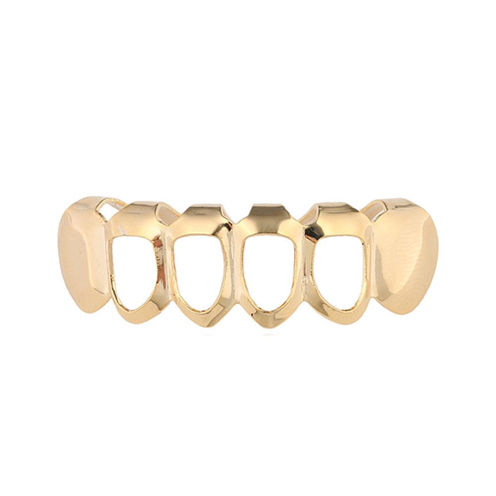 Cross-Border Trend: Gold Plated Hollow Six-Tooth Flat Fake Teeth for Halloween Costume & Hip Hop Grillz