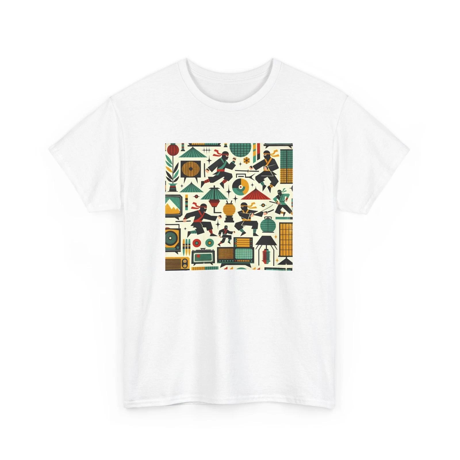 

Unisex Adult T Shirt Retro Kung Fu Ninjas Collage Pattern Martial Arts Fight Tee 3XL