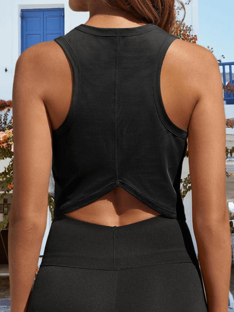 Women's Racerback Cropped Tank Top Sleeveless Crew Neck Yoga Workout Shirt