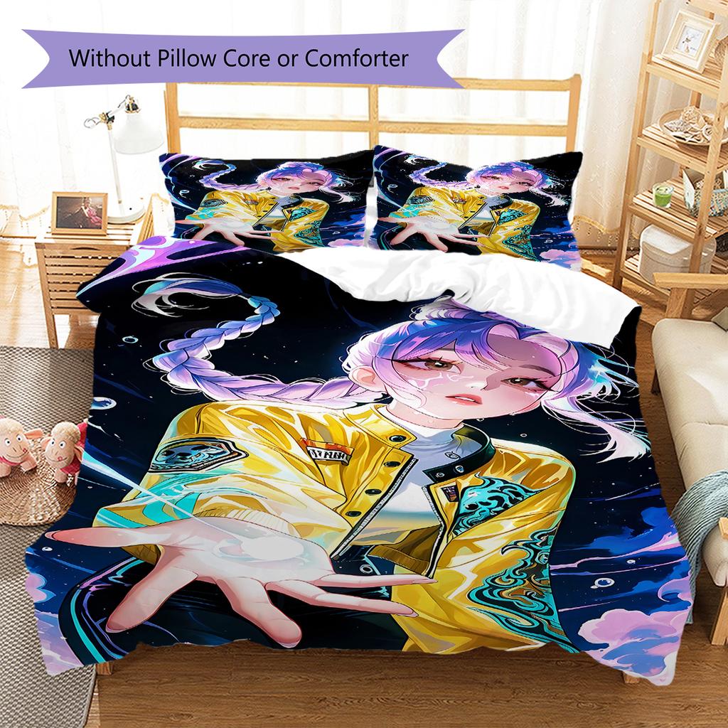 Kpop Dämonenjäger Muster Bettwäsche, Steppbett Set Steppbettbezug Kissenbezug Zuhause Geburtstagsgeschenk (1 Bettbezug + 2 Kissenbezüge, ohne Füllung)