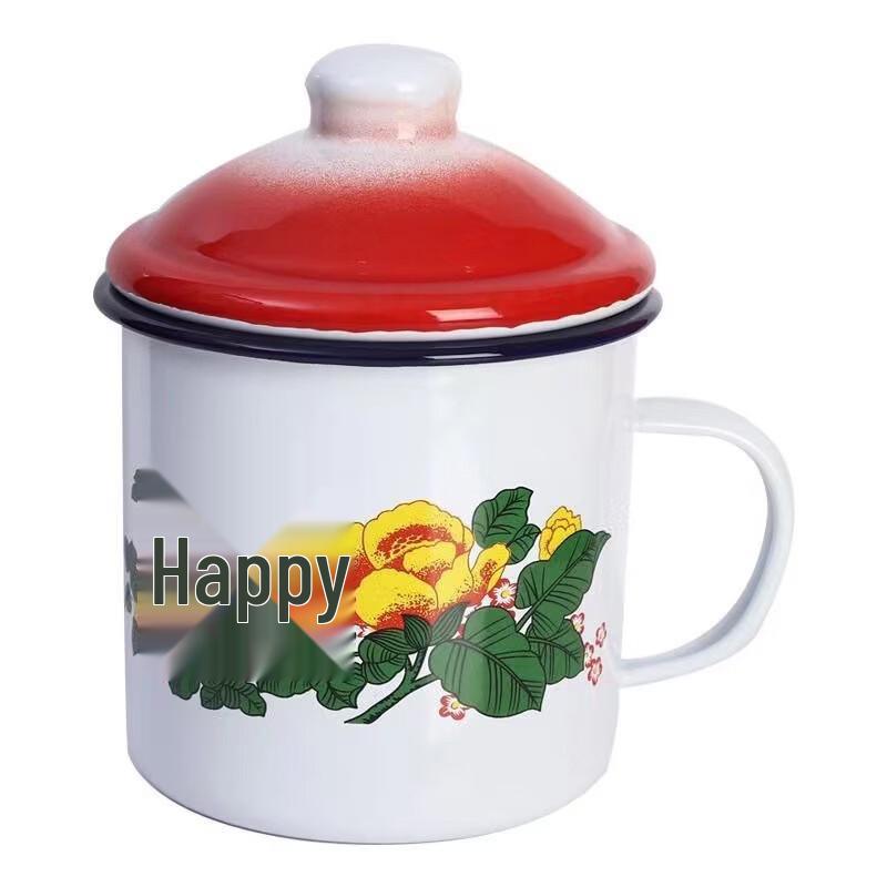 OLOEY Retro Floral Enamel Mug with Lid