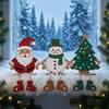 Cute Winter Window Ornaments 3Pcs 2D Wooden Christmas Hanging Ornaments, Cartoon Santa Snowman Tree Figurines Small Wood Holiday with Leg Design,