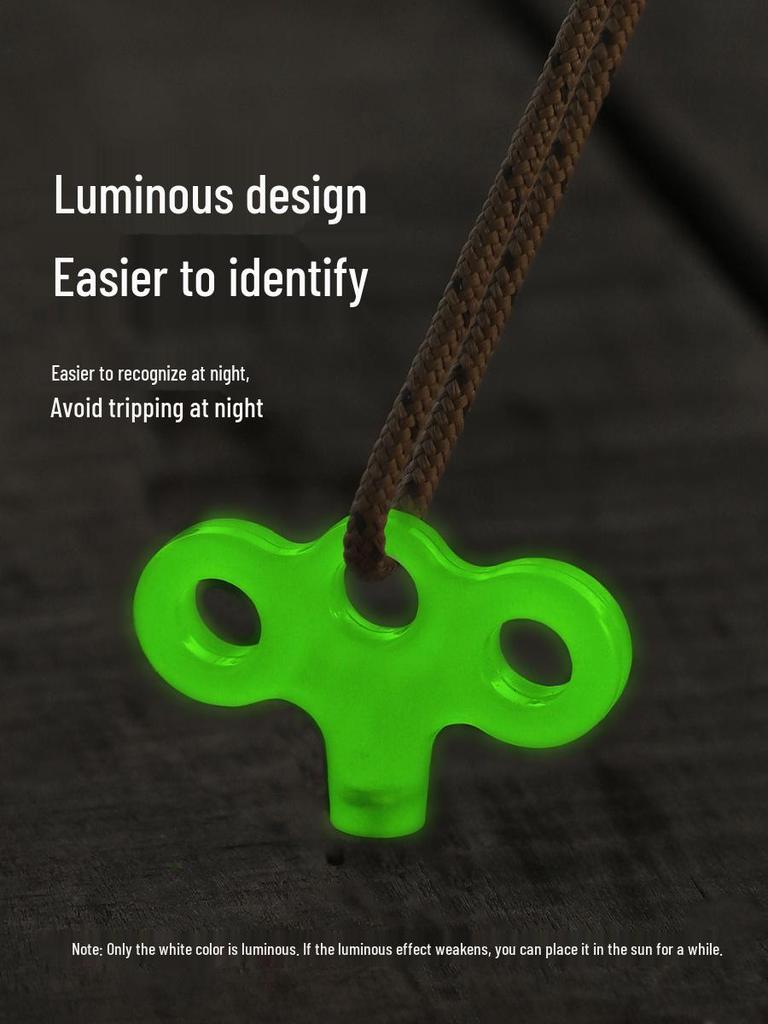 Luminous Outdoor Tent Stakes with Windproof Rope Fixing Buckle and Stainless Steel Threaded Ground Stakes.