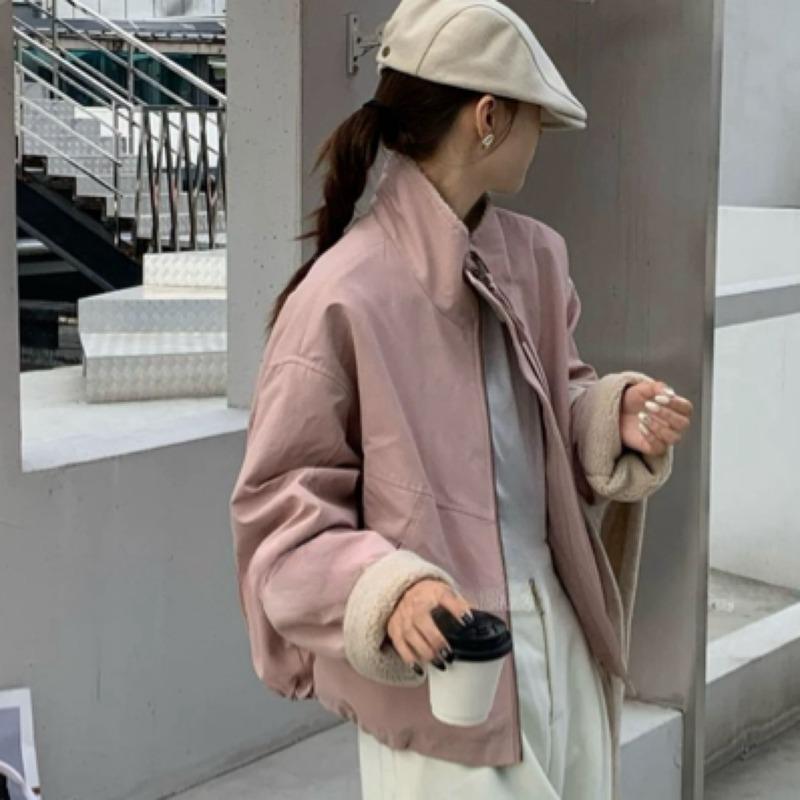 Lamb wool short pie overcomes women's winter casual loose small cotton jacket