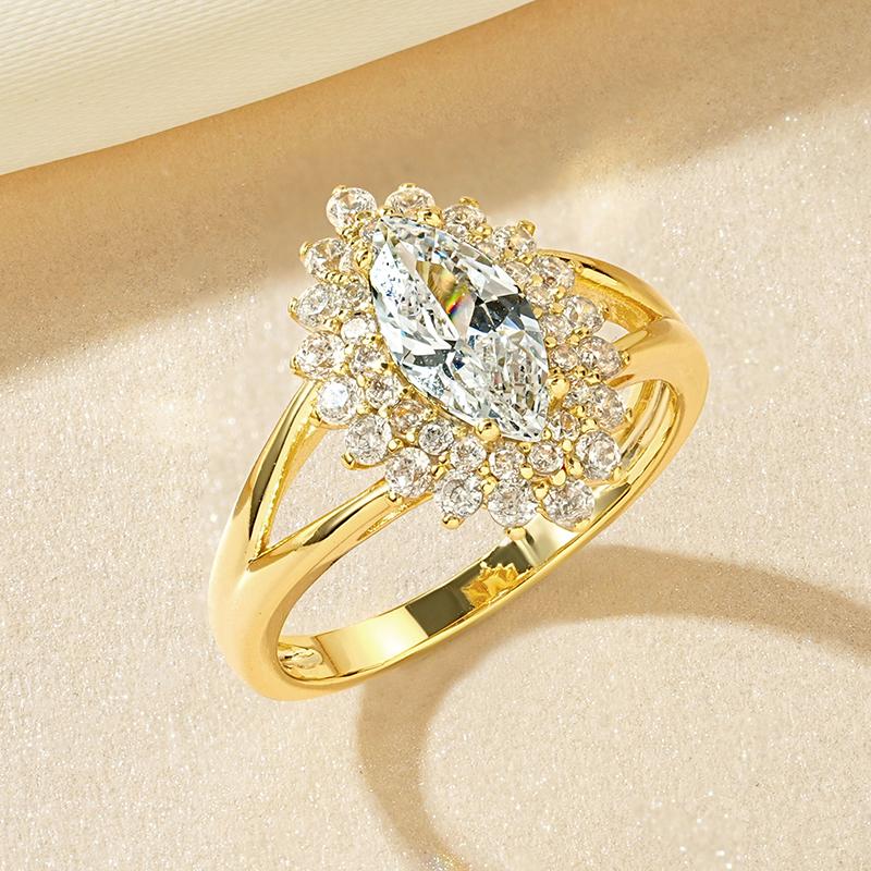 

Rrjzz Sparkling Marquise CZ Simulated Diamond Bridal Wedding Ring 14k Gold Plated Engagement Rings for Women Trendy Jewellery 5
