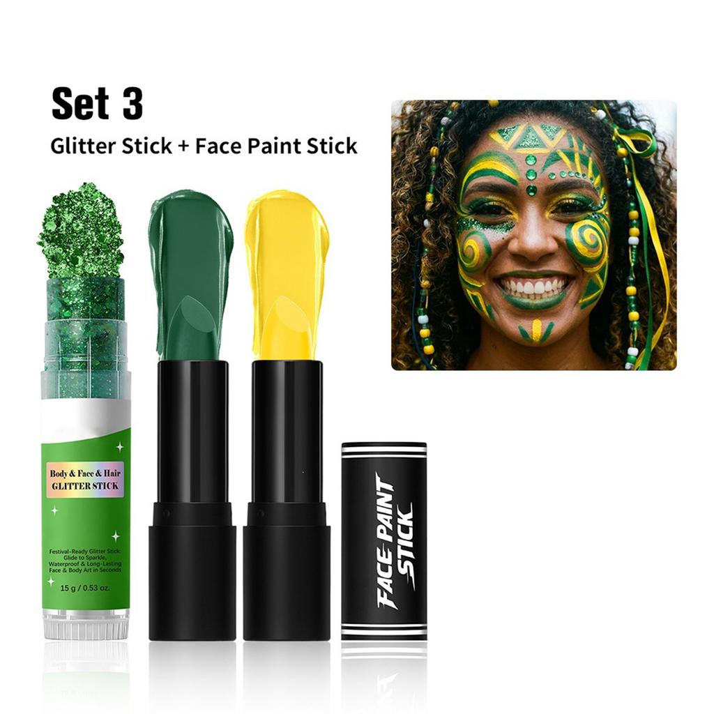 Face Paint Stick and Glitter Stick Set for Body and Hair Suitable for Parties Festivals and Stage Makeup Applications