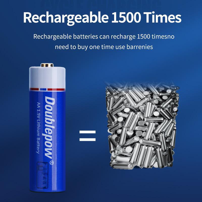 Pack of Double No. 5 Rechargeable Lithium Batteries, 1.5V, Fast-Charge.