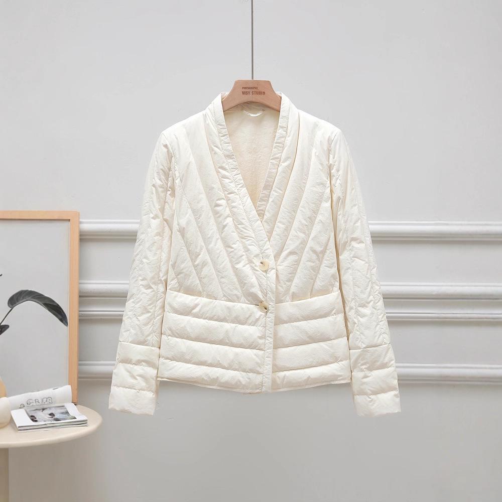 Women's V-Neck Lightweight Down Jacket - 2025 Autumn/Winter, 90% White Duck Down, Stylish Slim Fit Outerwear