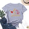 Wine Glass Pattern Casual and Comfortable Pure Cotton Printed Women's Round Neck Short Sleeved T-shirt