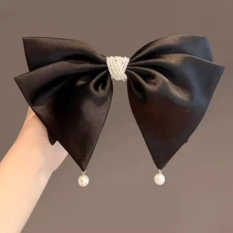 

Latest Pearl Zircon Ribbon Bow Hair Clips For Women Fashion Elegant Ponytail Clip Solid Color Bowknot Hairpins Sweet Headwear