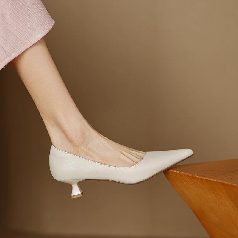 

New women s fashion single shoes pointed four seasons wear women s lazy shoes foot cover solid color thin heel leather medium heel women s shoes 40