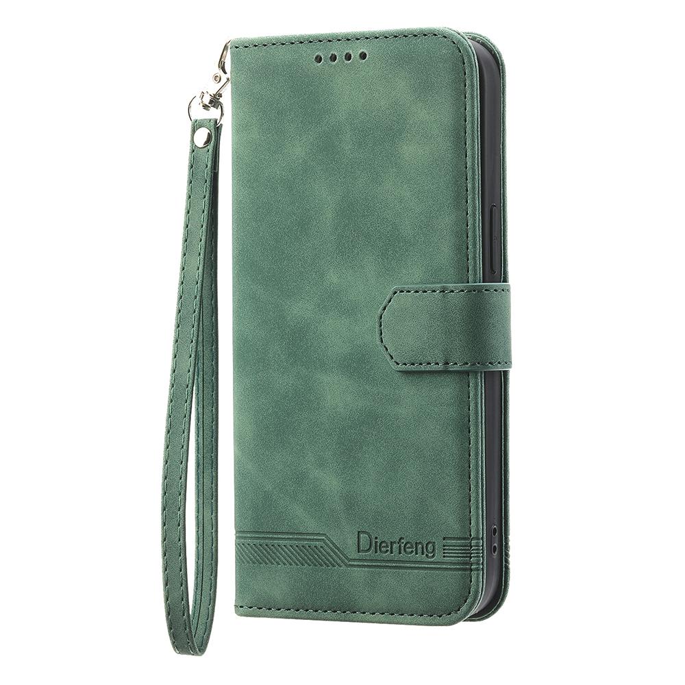 DIERFENG DF-03 For Samsung Galaxy A17 5G/A17 4G/A26 5G Case Lines Imprint Wallet Leather Phone Cover with Wrist Strap