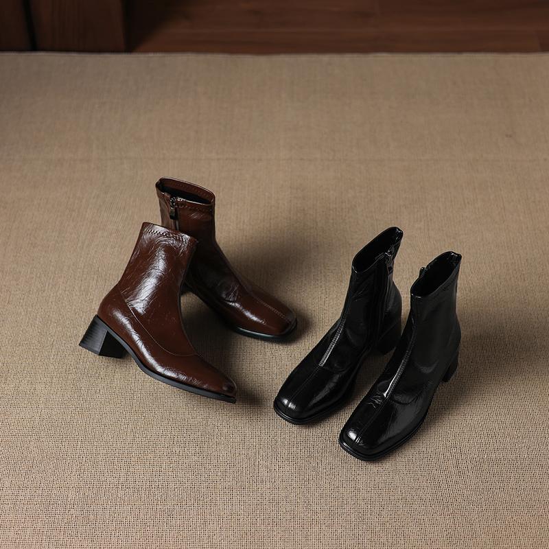 Krazing Pot Microfiber Winter Square Toe Modern Size 33 Boots Basic Size 43 Clothing Thick High Heels Zipper Women Ankle Boots